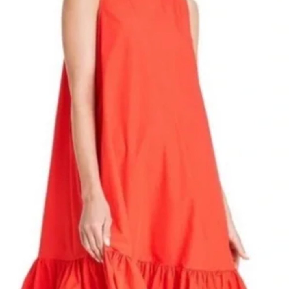 Christopher John Rogers Ruffle Shift Swing Dress Keyhole Women's Medium